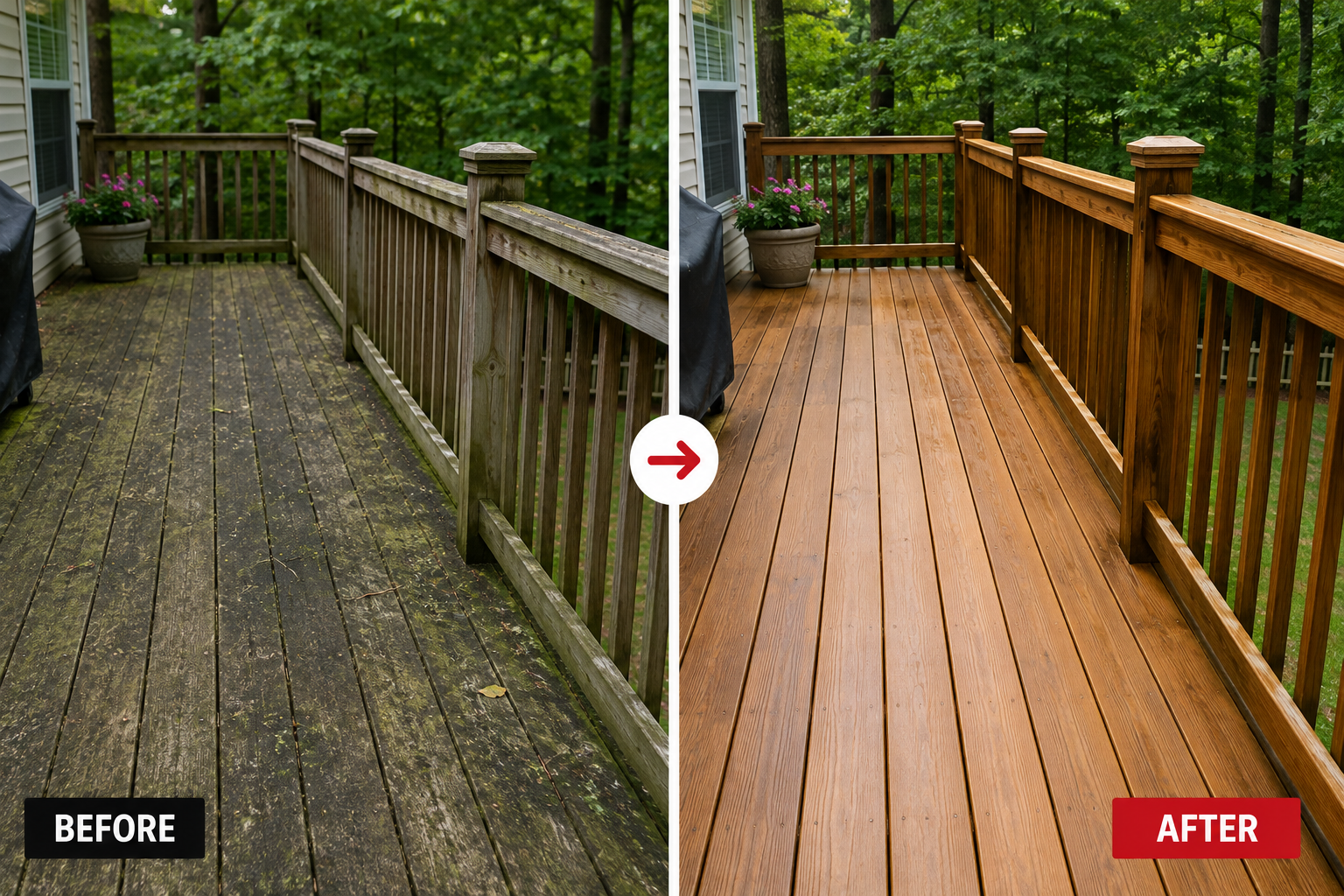 Before and after deck cleaning in Southern Maryland