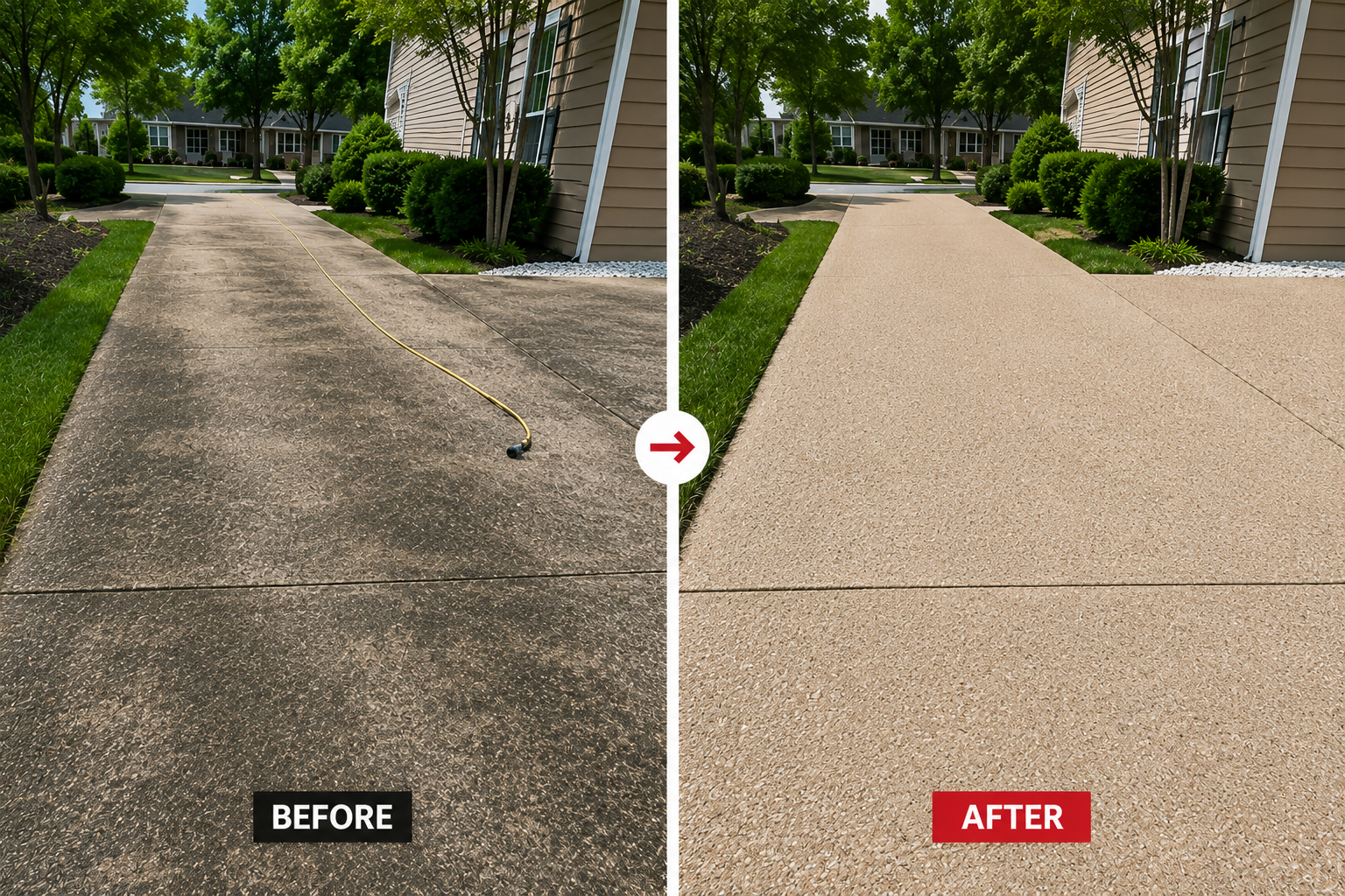 Before and after driveway power washing by Power Stream